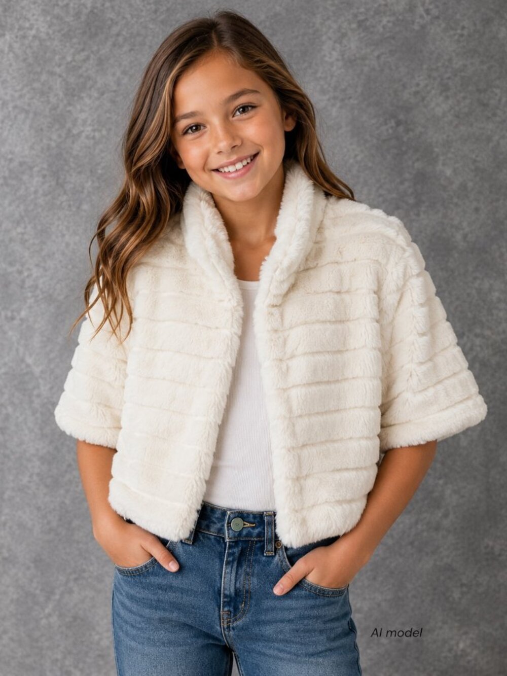Hartstrings Jacket Cape Girls 10 12 White Faux Fur Collar Flowy Fluffy Soft